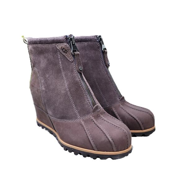UGG Reggie Thundercloud Leather Wedge Ankle Boots 7.5 - Picture 2 of 11